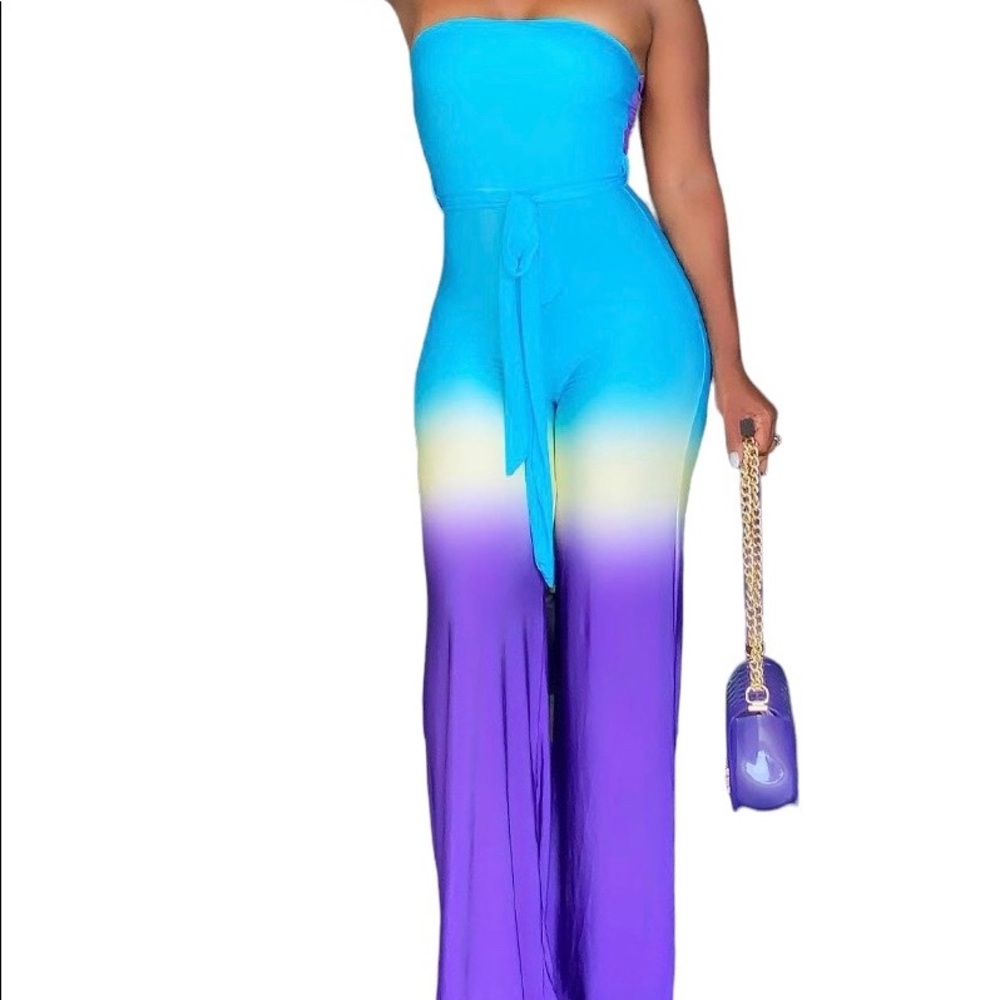 ⭐️⭐️Hot Deal ⭐️⭐️‼️‼️Women’s Ombre Jumpsuit W/Belt/bag.NWT. Sizes L/XL. - NWT - Picture 4 of 16